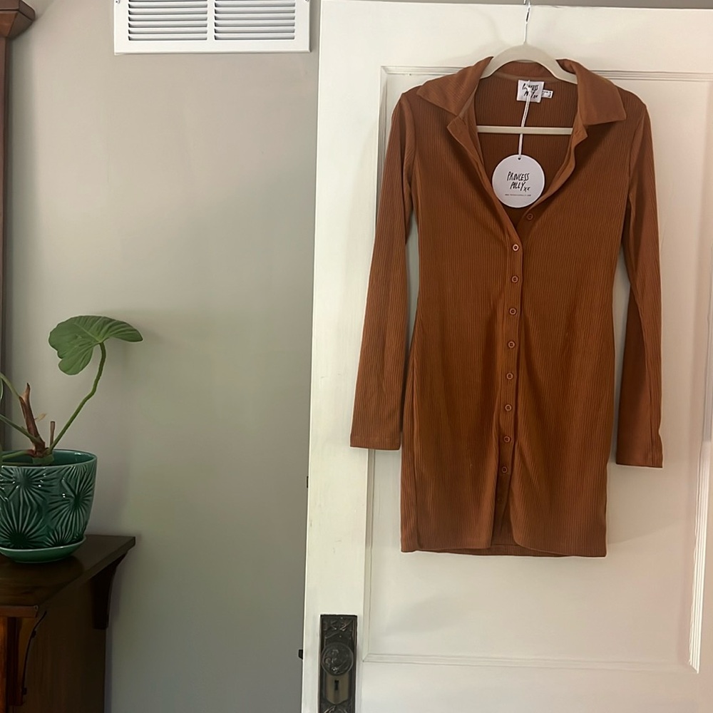 Princess Polly Button Down Sweater Dress Brown  US 6